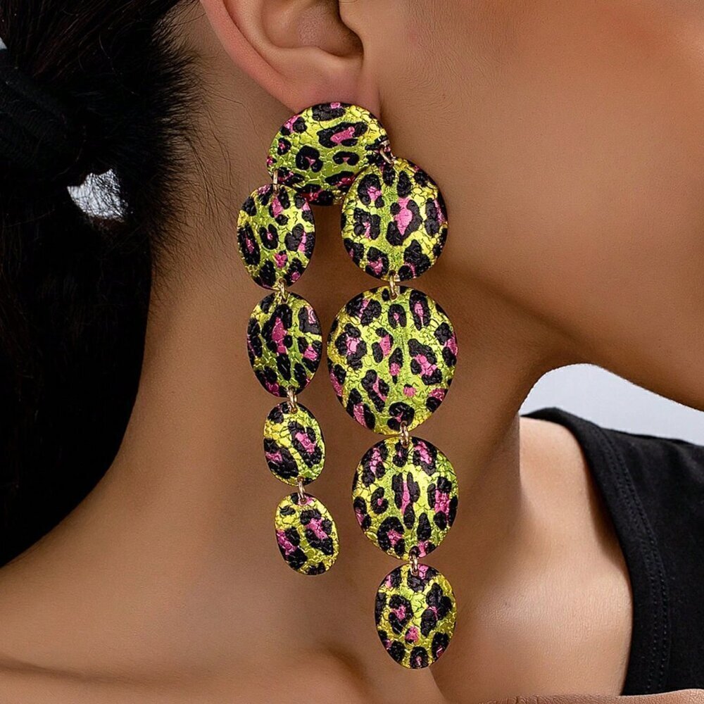 Yellow Gold Sexy Women's Oversized Exaggerated Round Cracked Patchwork Earrings - Picture 11 of 15